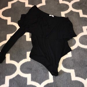 Black, one shoulder bodysuit